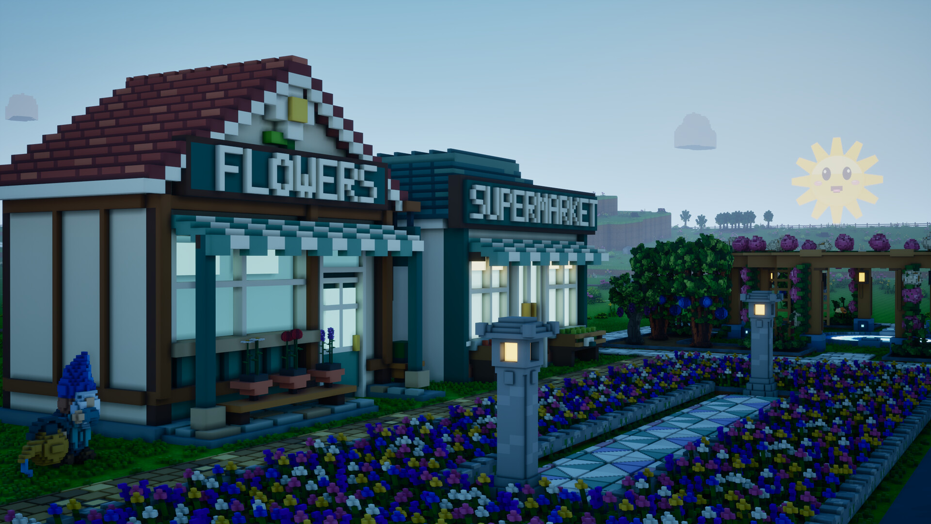 A flower shop and supermarket on the farm.